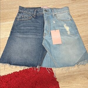 REVICE Asymmetrical Dark and Light Blue Denim Skirt